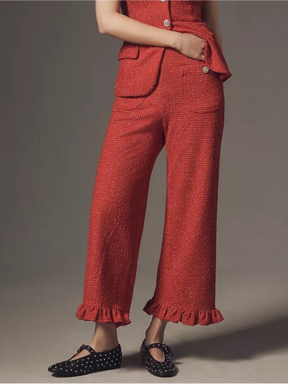 NWT Size 30 -The Colette Crop Tweed Ruffle-Hem Trousers by Maeve (US$ 158) - Picture 3 of 16
